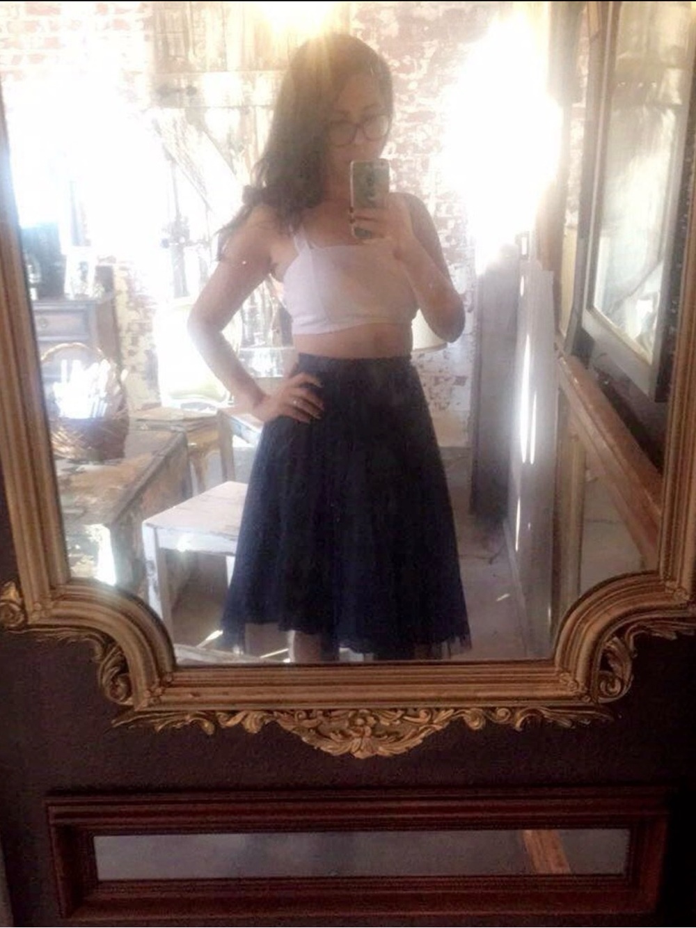 ASOS Black Circle Skirt with Tulle Overlay